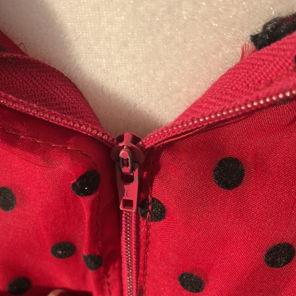 Vintage 60s 70s Red and Black Polka Dot Dress Flawed - Picture 5 of 10